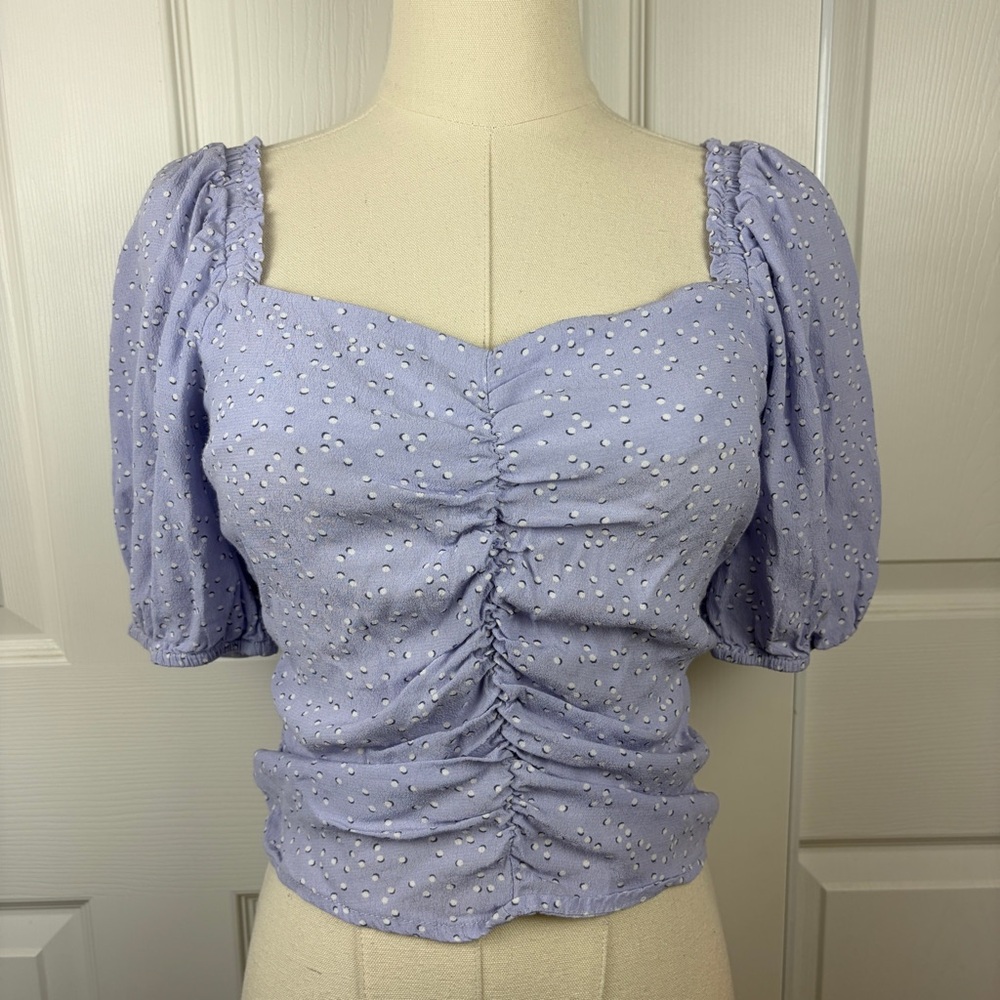 Sophie Rue Lavender Ruched Puff Sleeve Sweetheart Top